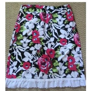 KIM ROGERS Skirt Floral Size L Women Midi Lace Boho Black Pink Colorful